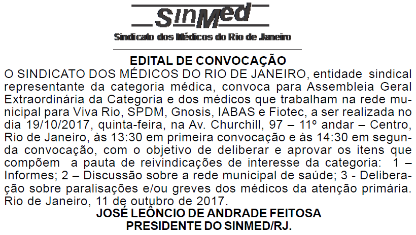 EDITAL DE CONVOCAÇÃO – Médicos e Médicas da Rede Municipal