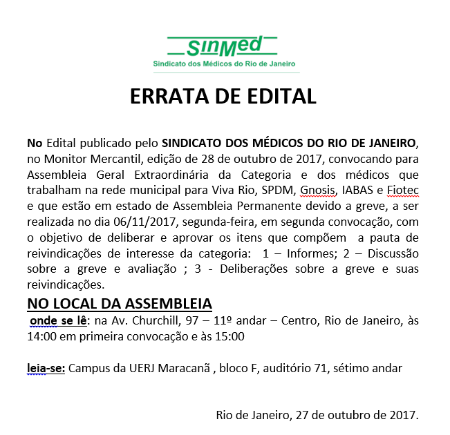 Errata do Edital da Assembleia Extraordinária