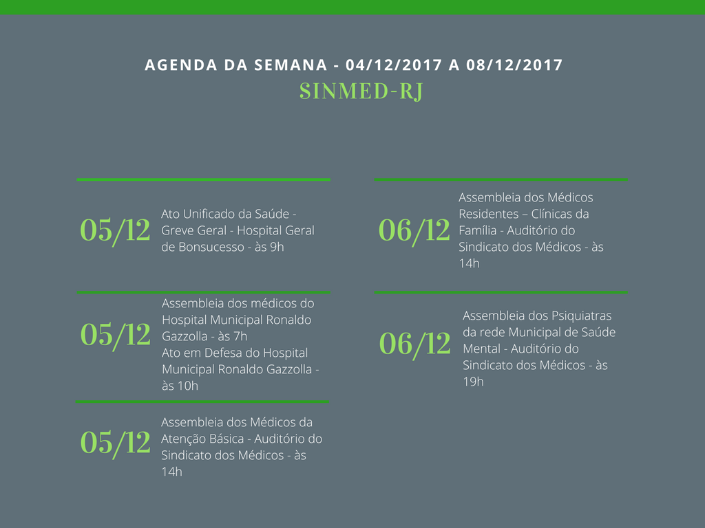 AGENDA DA SEMANA – 04/12/2017 A 08/12/2017