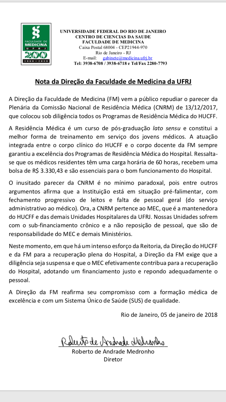 Nota da Direção da Faculdade de Medicina da UFRJ⠀⠀⠀⠀⠀⠀⠀⠀⠀⠀⠀⠀⠀⠀⠀⠀⠀⠀⠀⠀⠀⠀⠀⠀⠀⠀⠀⠀⠀⠀⠀⠀⠀⠀⠀⠀⠀⠀⠀⠀⠀