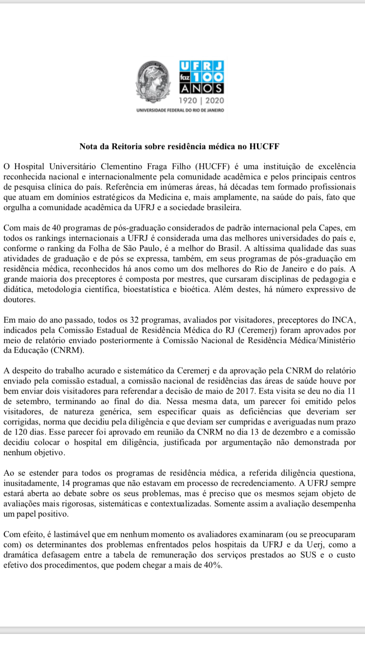 Nota da Reitoria sobre a residência médica no HUCFF⠀⠀⠀⠀⠀⠀⠀⠀⠀⠀⠀⠀⠀⠀⠀⠀⠀⠀⠀⠀⠀⠀⠀⠀⠀⠀⠀⠀⠀⠀⠀⠀⠀⠀⠀⠀⠀⠀⠀⠀⠀