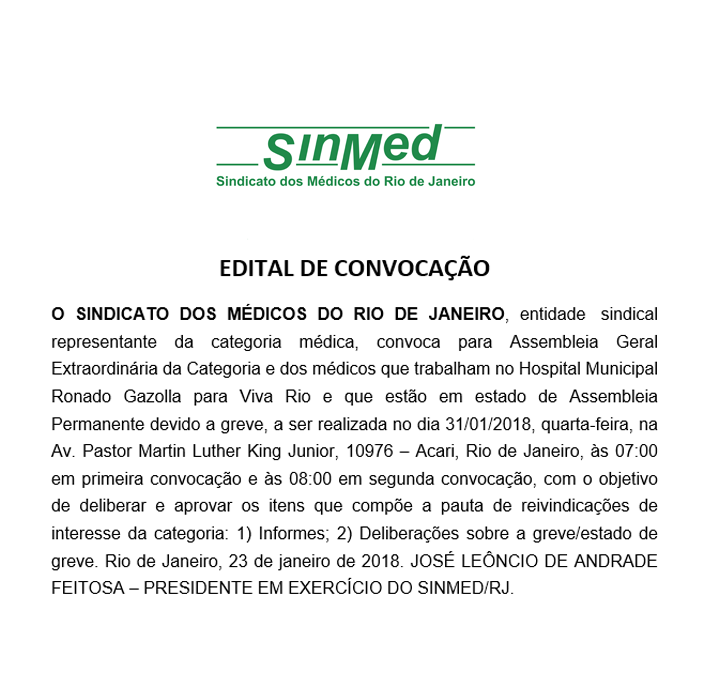 Assembleia dos Médicos – Hospital Ronaldo Gazolla – 31/01/2018 – 7h⠀⠀⠀⠀⠀⠀⠀⠀⠀⠀⠀⠀⠀⠀⠀⠀⠀⠀⠀⠀⠀⠀⠀⠀⠀⠀⠀⠀⠀⠀⠀⠀⠀⠀⠀⠀⠀⠀⠀⠀