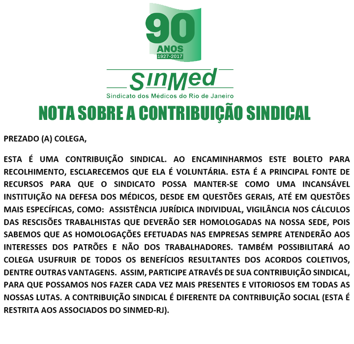 Nota Sobre a Contribuição Sindical – SINMED-RJ⠀⠀⠀⠀⠀⠀⠀⠀⠀⠀⠀⠀⠀⠀⠀⠀⠀⠀⠀⠀⠀⠀⠀⠀⠀⠀⠀⠀⠀⠀