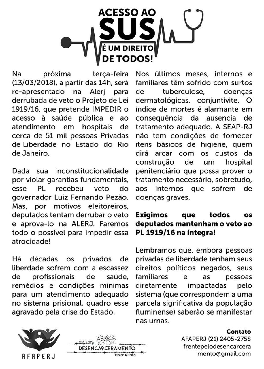 SinMed-RJ na luta pela população privada de liberdade