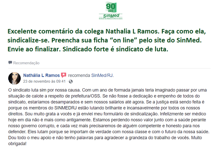 Faça como Nathalia L Ramos, sindicalize-se. Preencha sua ficha “on line” aqui no site e envie ao finalizar.  Sindicado forte é sindicato de luta.