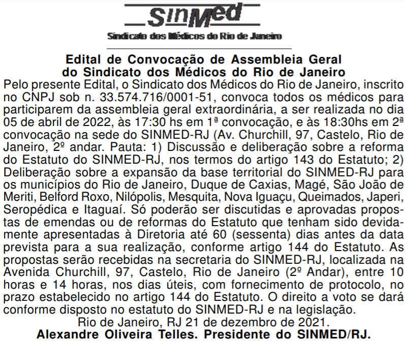 Assembleia Geral – 05 de abril de 2022